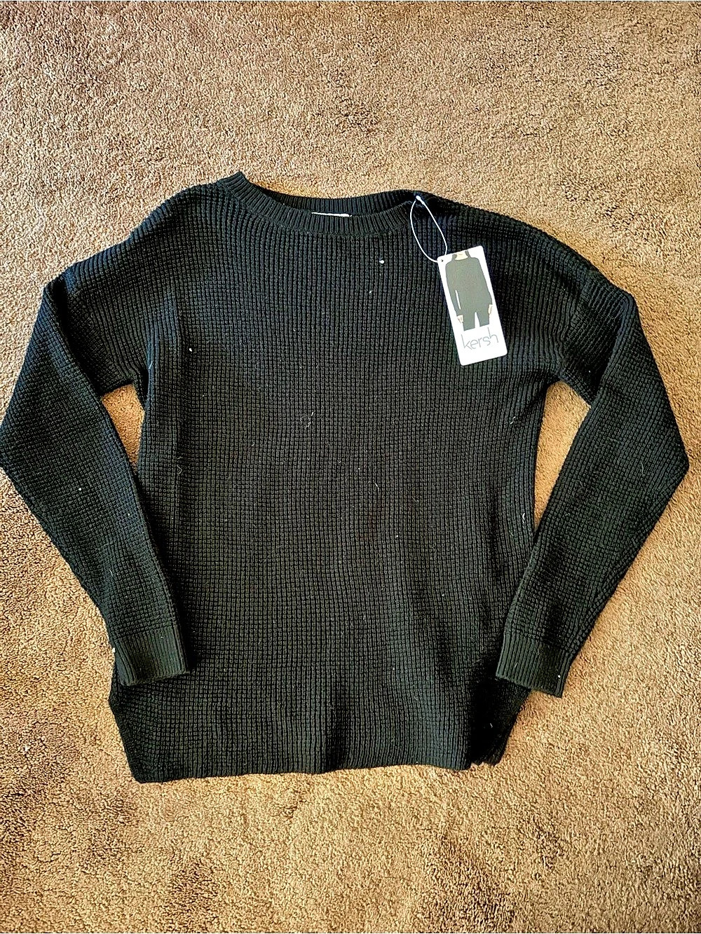 Kersh Wool Rich Blend Waffle Knit Sweater Black